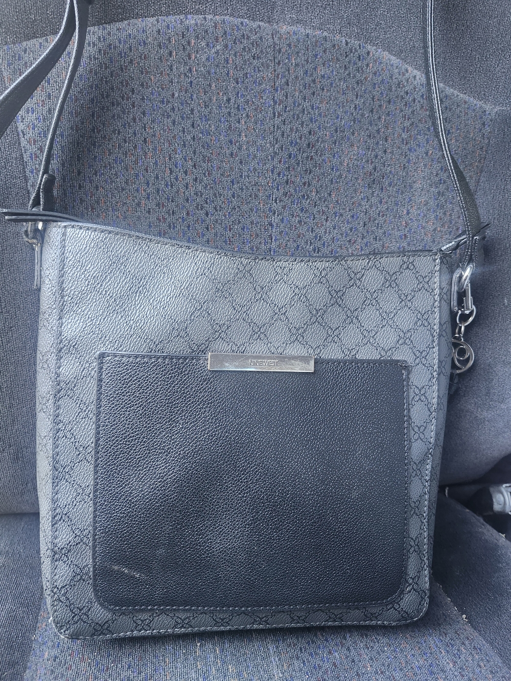 Nine West  Black Monogram Canvas and Leather Messenger Bag